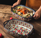 Red Daisy Flower Vintage Style Ceramic Bakeware Casserole Dish Baking Pan Lasagna Pans Baking Dish with Handles for Oven/Cooking/Kitchen-1 PCS, 60 OZ