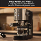 KRUPS Stainless Steel Espresso Machine: 15-Bar Pump Pressure, Milk Frother for Cappuccino and Latte, Fast Pre-Heat, 2-Cup Capacity, Cup Warmer, Easy Cleaning, 1350W, Silver