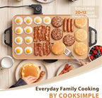 CookSimple Everyday 20"x12" Electric Griddle–1700W Nonstick PPG Ceramic Surface, Large Flat Design, Perfect for Family Meals, Pancakes&Eggs, Fast Even Heating, Easy to Clean, Ceramic Copper