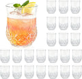 24 Pack Plastic Stemless Wine Glasses,12oz Unbreakable Vintage Elegant Drinking Glass Set,Reusable Fancy Cocktail Cups for Party, Wedding, and Bulk Events (24, 12oz-Transparent)