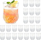 24 Pack Plastic Stemless Wine Glasses,12oz Unbreakable Vintage Elegant Drinking Glass Set,Reusable Fancy Cocktail Cups for Party, Wedding, and Bulk Events (24, 12oz-Transparent)