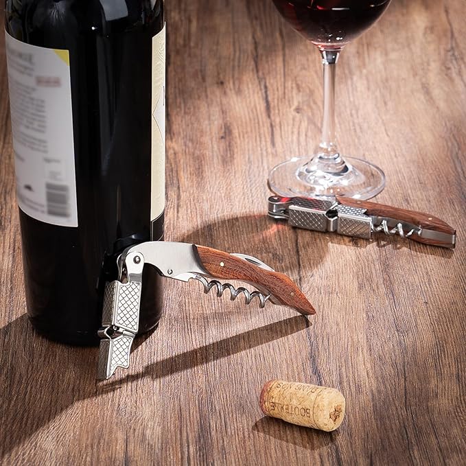 3-Pack Professional Waiter Corkscrew Wine Key with Leather Protection Gift Bag, Long Rosewood Handle Stainless Steel Handle Wine Opener for Bar Restaurant Waiters, Sommelier, Bartend, Rosewood Hand