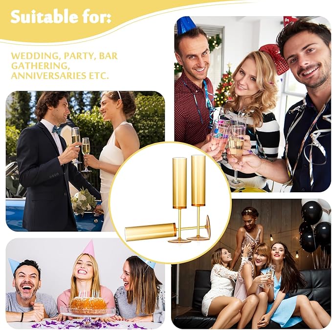 24 PCS Amber Champagne Flutes Plastic 5.4 Oz Acrylic Champagne Glasses Mimosa Flutes Glass Colored Sparkling Wine Glass Reusable Amber Toasting Glasses for Weddings Party Bar Birthday Use