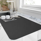 HotLive Dish Drying Mat for Kitchen Counter, Heat Resistant Drainer Mats with Non-slip Rubber Backed, Hide Stain Kitchen Super Absorbent Draining Mat, Easy to Clean Dish Rack Pad, Black 18"x32"