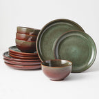 12 Piece Stoneware Dinnerware Set for 4 – Plates & Bowls Dish Set