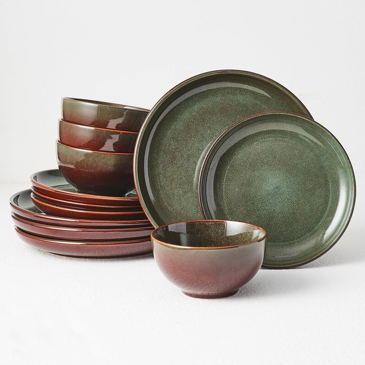12 Piece Stoneware Dinnerware Set for 4 – Plates & Bowls Dish Set