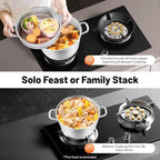 5-Tier Stainless Steel Steamer, 12.8 Inch Commercial Multi Tier Stainless Steel Cookware Pot Vegetable Meat Steamer Cooker Set w/Glass Lid for Steaming Shrimp & Miscellaneous Grains