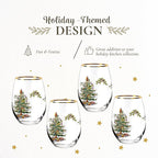 Spode Christmas Tree 19oz Stemless Wine Glasses, Set of 4 - Vintage-Inspired Holiday Drinkware with Cozy Seasonal Charm, Ideal for Mulled Wine at Festive Gatherings & Holiday Entertaining