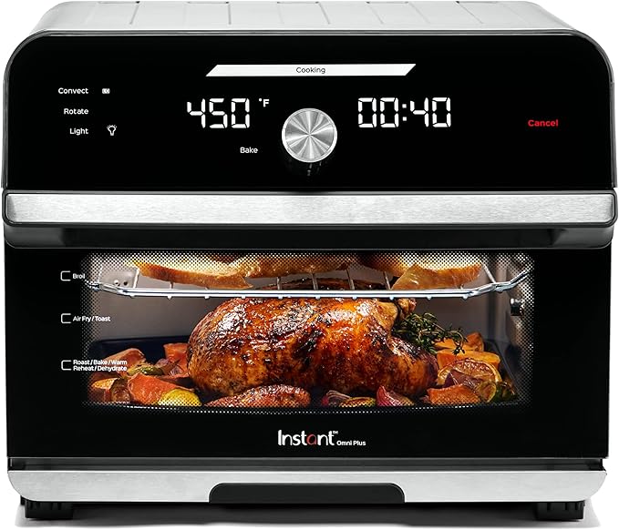 Instant Pot Omni Plus 19QT/18L Toaster Oven Air Fryer, 10-in-1 Functions, Fits 12" Pizza, Crisp, Broil, Bake, Roast, Toast, Warm, Convection, 100+ In-App Recipes, from the Makers of Instant Pot, Black