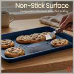 BAKKEN Kitchen Baking Pans - Nonstick Blue Coating, 13.58’’ × 9.65’’ Commercial Grade Carbon Steel Cookie Sheet, Diamond Texture Bottom, PFOA, PFOS, PTFE Free, Oven Safe Tray (450°F), Blue