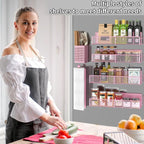 Magnetic Spice Rack for Refrigerator, 6 Pack Metal Magnetic Shelf Pink, Moveable Spice Organizer, Strong Magnetic Storage Fridge Organizer with Paper Towel Holder, Utensils Holder