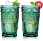 Loivttvv 6pcs Vintage Drinking Glasses Set, 12 oz Atroviens Highball Glasses, Embossed Ribbed Glassware Cups for Cocktail, Water, Juice, Coffee, Whiskey