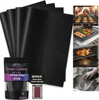 4-Pack Oven Liners (16" x 13") – Heavy Duty 0.4mm PFOA-Free PTFE Non-Stick Sheets for Gas & Electric Ovens, Baking & Grilling – Includes 1 Bonus Nano Rust Eraser Sponge