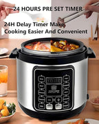 Electric Pressure Cooker, 6 Liters, Slow Stew Pot With 24-Hour Reservation Function, 10 In 1 Rice Cooker, Wok, Cake, Yogurt, Etc., Stainless Steel/Black
