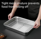 Stainless Steel Sturdy Roasting Pan with Cooling Rack – Oven, Toaster & Grill Safe, Deep Edge, Smooth Finish, Dishwasher Safe – Perfect for Turkey, Chicken, BBQ (15.5x11.6x2.8in)