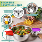 E-far Mixing Bowls With Lids Sets of 5, 10-Piece Stainless Steel Salad Metal Nesting Bowl for Baking Cooking and Prepping, Airtight Lid & Stackable Design, Size 4.6, 3, 2.1, 1.5, 0.7 QT, Colorful