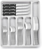 49-Piece Hammered Silverware Set with Organizer, Food-Grade Stainless Steel Flatware for 8, Cutlery Utensil Sets with Steak Knives, Rust-proof, Mirror Polished, Dishwasher Safe, Wave Hammered