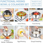 TeamFar 4-1 Colander with Bowl Set, Rotatable Colander for Kitchen, Stainless Steel Food Strainers and Colanders Mixing Bowl with Graters, for Veggies Fruits Washing, Pasta Straining - Khaki