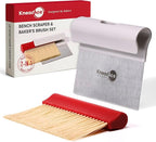 KneadAce Dough Scraper & Baker’s Brush Set. Stainless Steel Bench Scraper & Flour Cleaning Brush. Kitchen Tool for Pastry, Sourdough and Baking Prep Bread Dough Cutter, Gift For Bakers (White/Red)