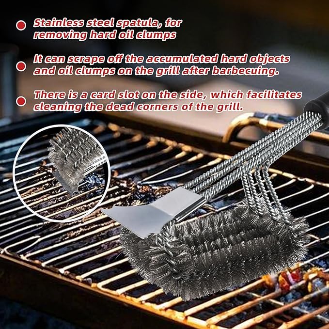 Grill Brush and Grill Brush for Outdoor Grill ，Scraper Extra Strong BBQ Cleaner Accessories Safe Wire Bristles Barbecue Triple Scrubbers Cleaning Brush for Gas/Charcoal Grilling Grates Wizard Tool