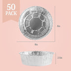 PLASTICPRO 8'' Inch Round Tin Foil Pans Disposable Aluminum, Deep Freezer & Oven Safe - For Baking, Cooking, Storage, Roasting, & Reheating, Pack of 50