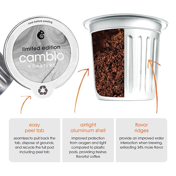 CAMBIO ROASTERS Pumpkin Spice Coffee Pods – Small Batch Medium Roast 100% Arabica Coffee Pod, Recyclable in Aluminum Pods – Keurig-Compatible, 60-Count