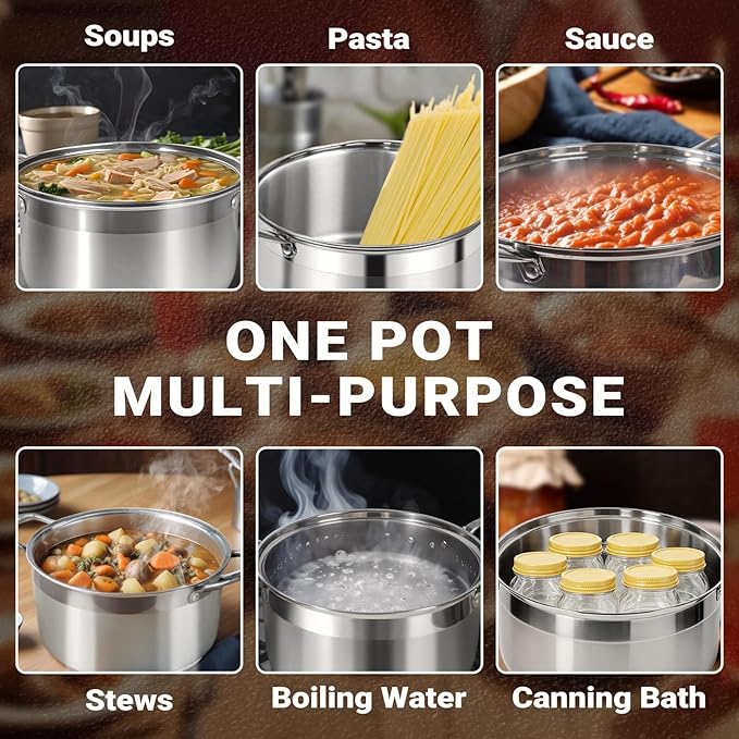 Kirecoo Stainless Steel Stock Pot - 12 Quart Heavy Duty Stock Cooking Pot with Visible Lid for Pasta, Soup, Spaghetti, Nonstick Thick Bottom Big Stockpot, Cookware for Canning, Boiling, Simmer