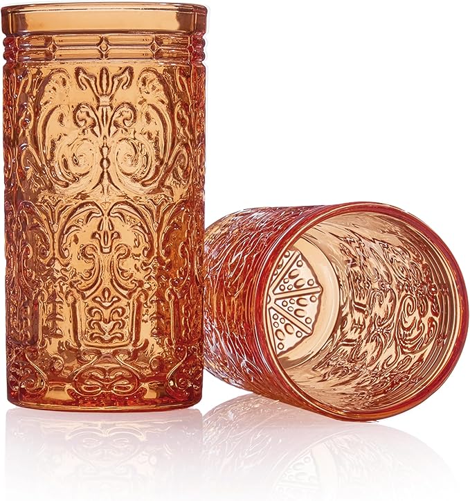 Godinger Jax Highball Beverage Glass Cup Orange Spice – Set of 4
