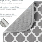 S&T INC. Dish Drying Mat, 16” x 18”, Absorbent Microfiber Kitchen Counter Mat, Dish Drying Pad for Dishes, Utensils, Pots and Pans, Large, White Trellis