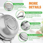 P&P CHEF Colander Strainer Stainless Steel 3 Quart, Metal Micro-Perforated Colander for Kitchen Food, Ideal for Rinsing Washing Draining, Dishwasher Safe, Shiny Silver, 2PCS