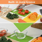Luckyiren Cutting Board Set of 4, 11.4" x 7.5" x 0.1", Red Green Yellow White, Plastic Kitchen Cutting Boards with Juice Groove & Handle Hole, Lightweight & Dishwasher Safe