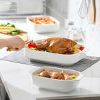 MALACASA Casserole Dishes for Oven, Ceramic Baking Dishes Set of 3, Rectangular Lasagna Pan Deep Baking Pans, Bakeware Sets with Handles Gift Set, White (13.8''/11.7''/9.4''), Series BAKE