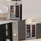 Ca'Lefort 24 Inch Wine and Beverage Refrigerator, 60 Can and 20 Bottle Wine Fridge 36-72°F, 3 LED Dual Zone Wine Cooler with Glass Door, Built-in Compressor Refrigerator for Home/Kitchen (4.10 cu.ft)