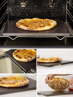 Pizza Stone, Ceramic Coating 15"x12" Rectangular Pizza Stone for Oven Grill BBQ, Easy Clean Bread Baking Stone with Unique Built-in 4 Handle