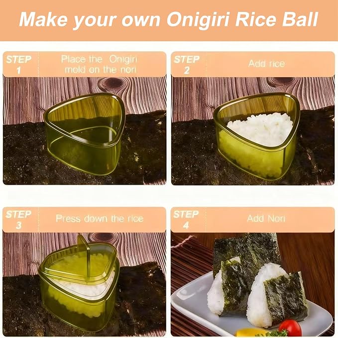 3PCS Clear Green Onigiri Rice Ball Mold Maker Kit, Musubi Press, Triangle Sushi Press for Kid Lunch Bento, Non-stick, BPA-Free
