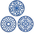 SMARTAKE 3 Set Silicone Trivet Mats, Multi-Use Carved Trivet Mat, Insulated Non-Slip Durable Kitchen Mats, Flexible Modern Kitchen Table Mat, for Hot Dishes, Pots, Dining Countertop, Navy Blue
