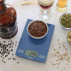 Escali Arti Glass Food Scale Digital Countertop Kitchen, Baking and Cooking Scale with Nutrition and Calorie Counter, 15-Pound Capacity, 9" x 6.5" x .75", Blue Mirage