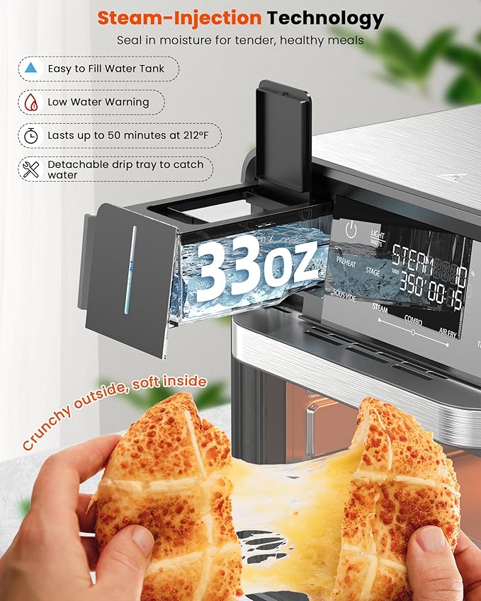 Nuwave Combi Steam Oven, Non-Toxic Stainless Steel Multi-Cooker with Air Fry, Steam, Sous Vide, Toast & More, 50-450°F Precision, 120 Presets, Moisture Control, Programmable, Easy to Clean