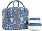 Fit & Fresh Bloomington Lunch Bag for Women - Insulated Large Lunch Box for Work with Containers, Leak-Resistant, Stain-Resistant, Zipper Closure, Denim Bows