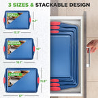NutriChef Nonstick 3-Piece Baking Pans Set – Carbon Steel Bakeware with Blue Coating Inside & Outside and Red Silicone Handles, Durable and Reliable, Effortless Baking and Easy Cleanup (Blue)