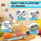 Magnetic Measuring Spoons Set of 9 with Leveler, Color-Coded Dual Sided Stainless Steel Measuring Spoon Set, Stackable Teaspoon and Tablespoon Set for Baking, Cooking, Kitchen Gadgets Dishwasher Safe