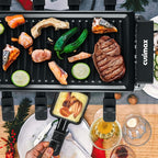 CUSIMAX Raclette Grill Korean BBQ Grill, Portable Raclette Table Grill Electric Grill with Non-stick Plate, Adjustable Temperature Control, Indoor Grill with Cool Touch Handles, 8 Cheese Trays for Fun