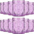 Qinyoung 12 Plastic Vintage Drinking Glasses 8.5oz Stemless Retro Embossed Wine Glasses Shatterproof Reusable Cups for Baby Shower Wedding Reception Grand Event Party (Purple)