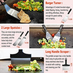 N NOBLE FAMILY 38PCS Flat Top Grill Accessories Set - Must Have for Your Outdoor with Professional Griddle Spatula, Cleaning Kit, Grill Basting Cover - Ideal Griddle Gift for Men Women