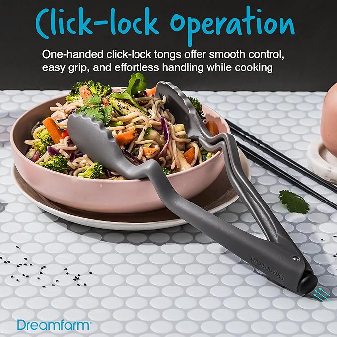 Dreamfarm Cooking Utensil Set (Classic Blue) – Tongs with Lock, Measuring Scraper Spoon, Jar Scraper, Multipurpose Spatula, Mini Turner – Non‑Stick Safe Nylon & Silicone Tools for Cooking & Baking