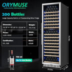 ORYMUSE 200 Bottle Dual Zone Wine Fridge - 24 Inch Large Wine Cooler Refrigerator, Freestanding and Built-in Design, Upgraded Compressor Cooling, Intelligent Temperature Memory