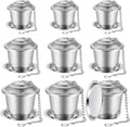 Zopeal 9 Pcs Tea Infuser Stainless Steel Strainer with Extended Chain Hook and Saucer Loose Leaf Steeper Fine Mesh Ball Tea Filter for Brew Spices Seasonings Fits Cup Mug Bottle (3 Sizes)