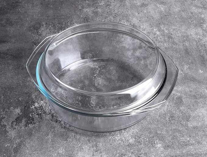 Round Tempered Glass Casserole Dish with Lid, Glass Casserole Baking Dish for Oven, Freezer and Dishwasher Safe - 3QT