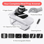 Fullstar Mandoline Slicer for Kitchen, Fruit Cutter, Cheese Grater, Cucumber Slicer, Veggie Spiralizer, Food Cutter & Kitchen Gadgets & Gifts with Safety Glove (6 in 1, Black)