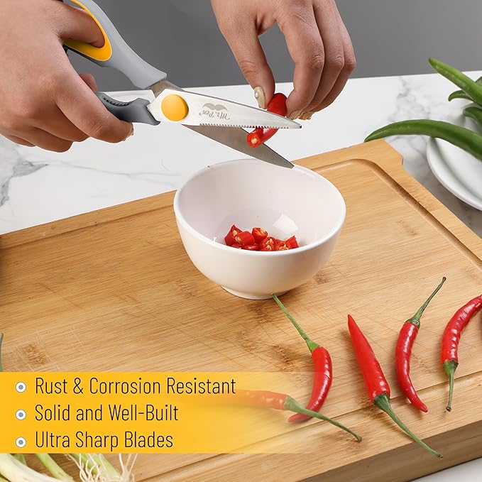 Mr. Pen- All Purpose Kitchen Shears with Protective Sheath, 8 Inch, Dishwasher Safe, Stainless Steel Food Scissors with Micro-Serrated Blades, Durable Utility Kitchen Shears, Gray & Orange